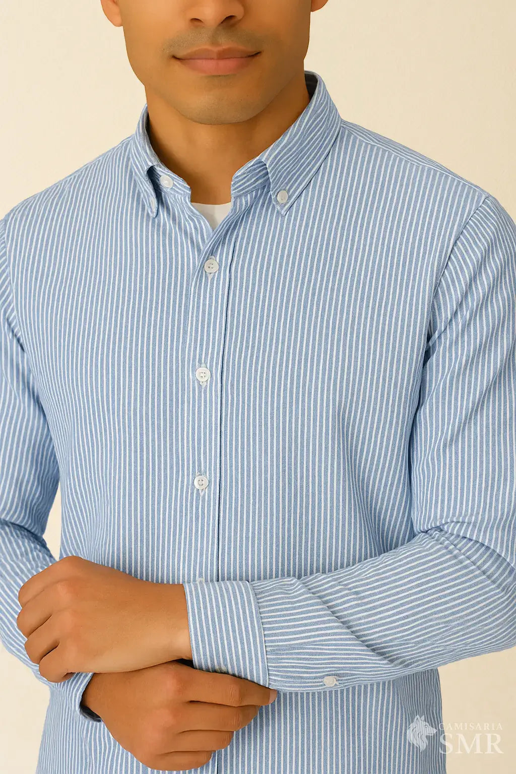 Camisa Social Oxford - Azul Listrado
