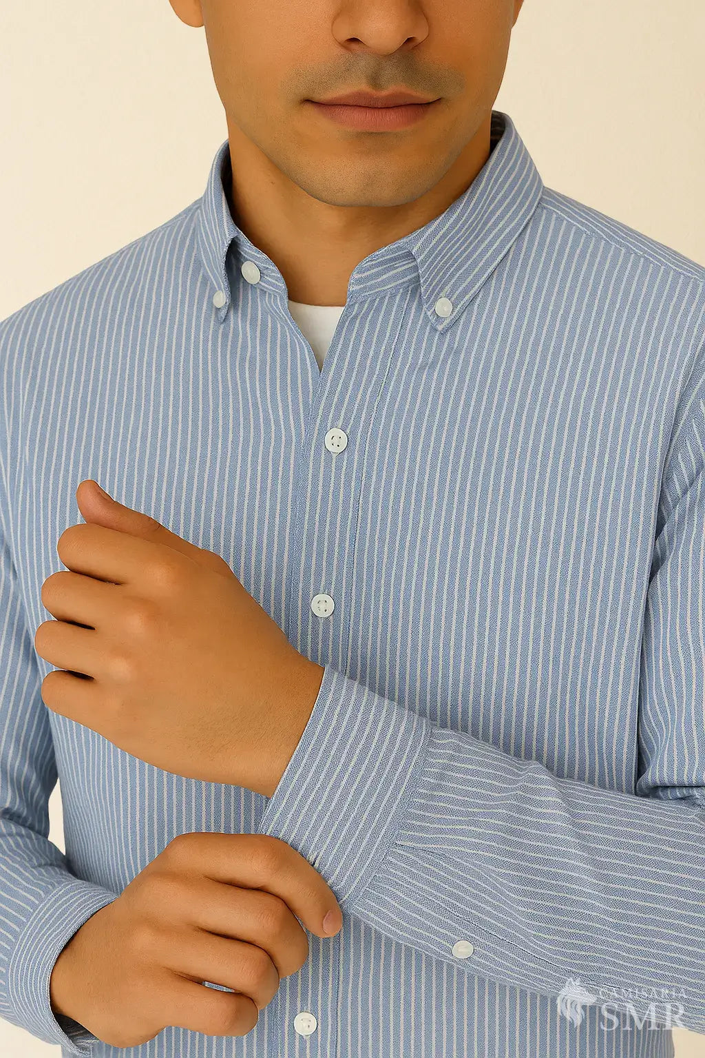 Camisa Social Oxford - Azul Listrado
