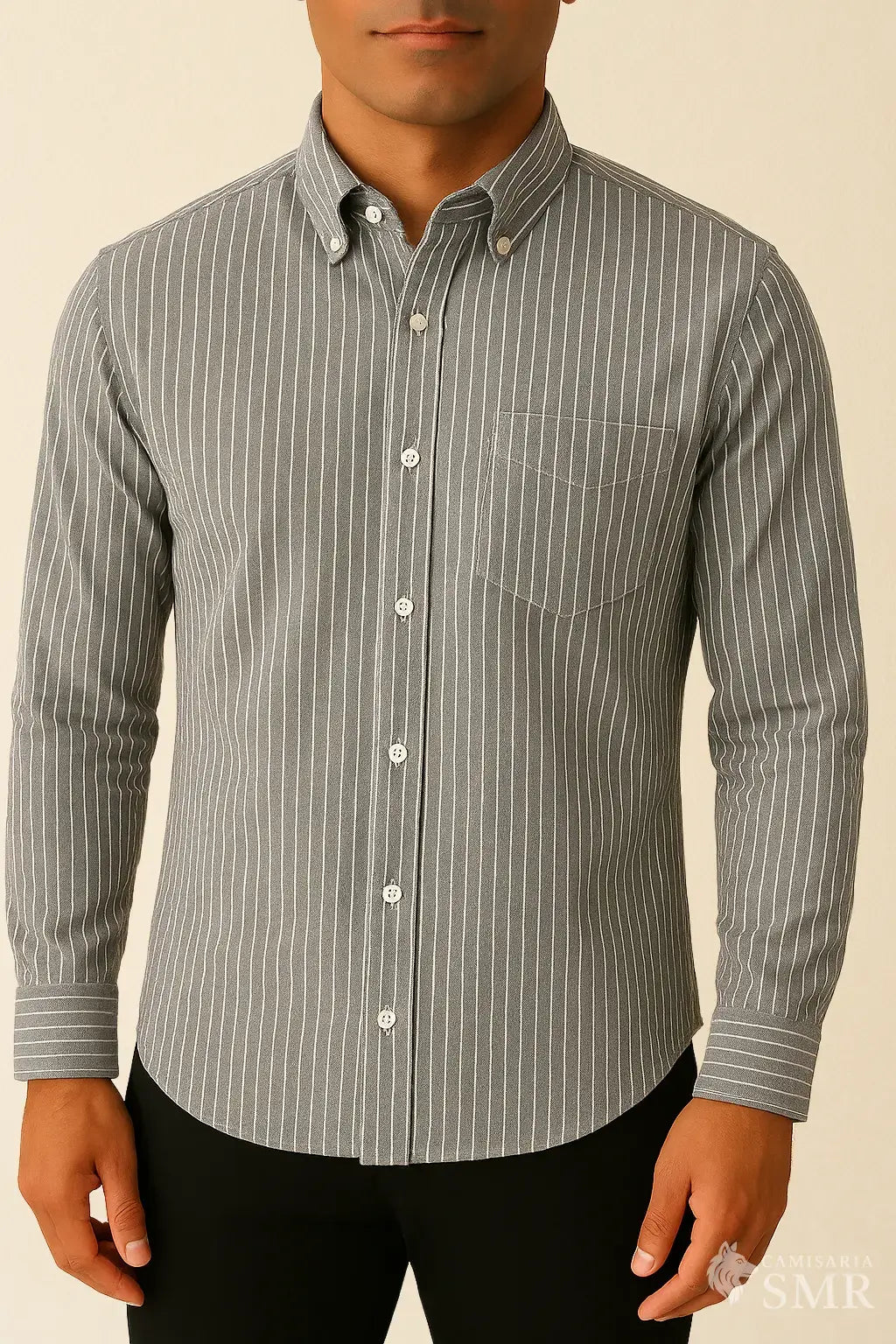 Camisa Social Oxford - Cinza listrada
