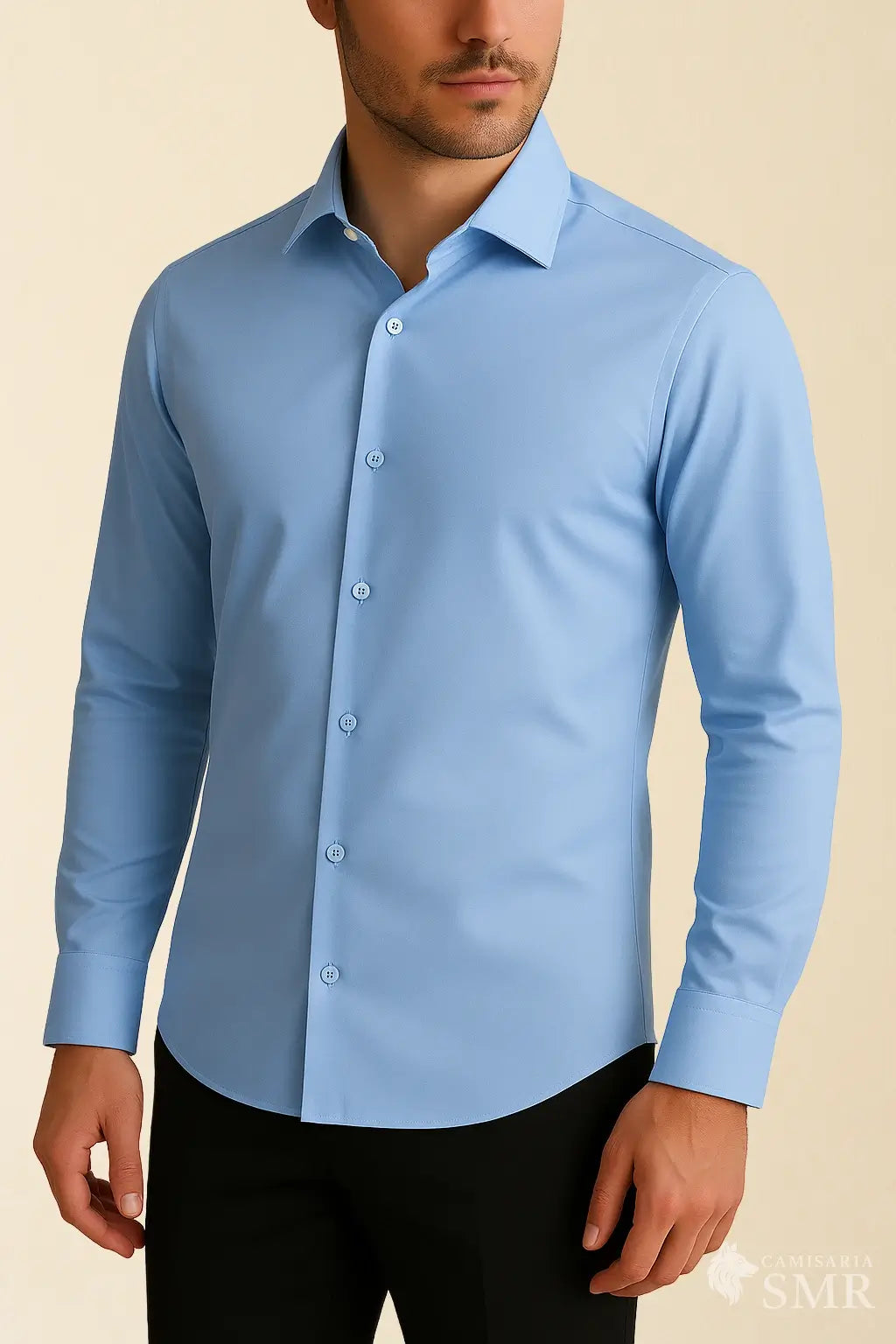 Camisa Social Plus Size Slim -  Azul Claro