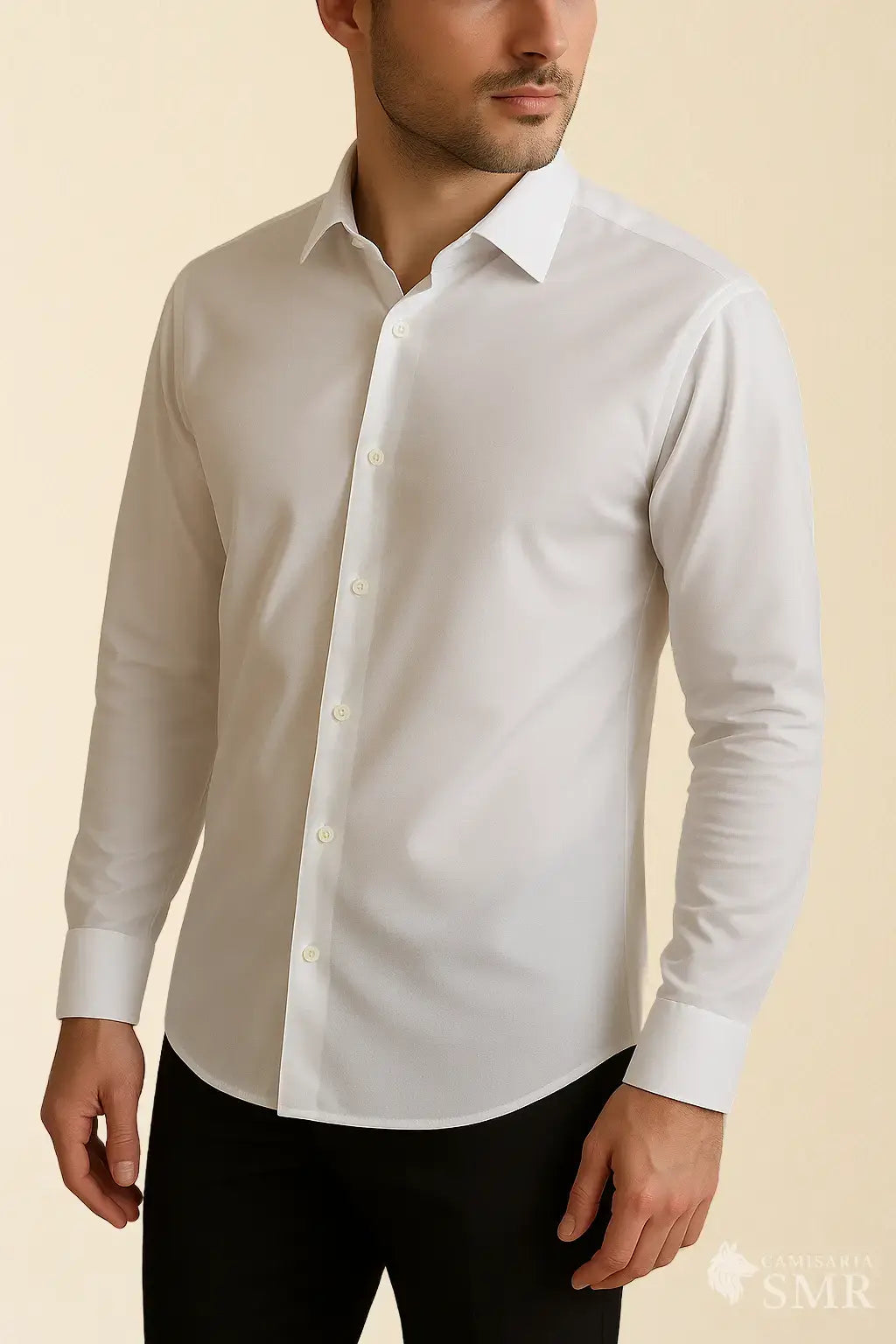 Camisa-social-masculina-branca-ultraelastica-foto-lado